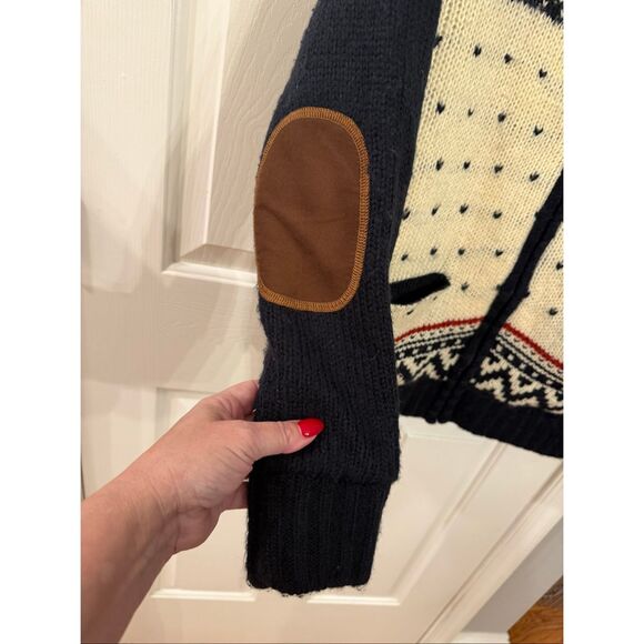 Vintage Design United Fleece Lined Navy & Cream Star Zip Up Cardigan Sweater sz - Picture 4 of 7